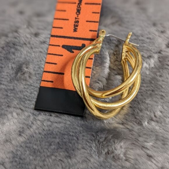 Vintage Goldtone Intertwined Small Hoop Pierced Earrings - Picture 7 of 7